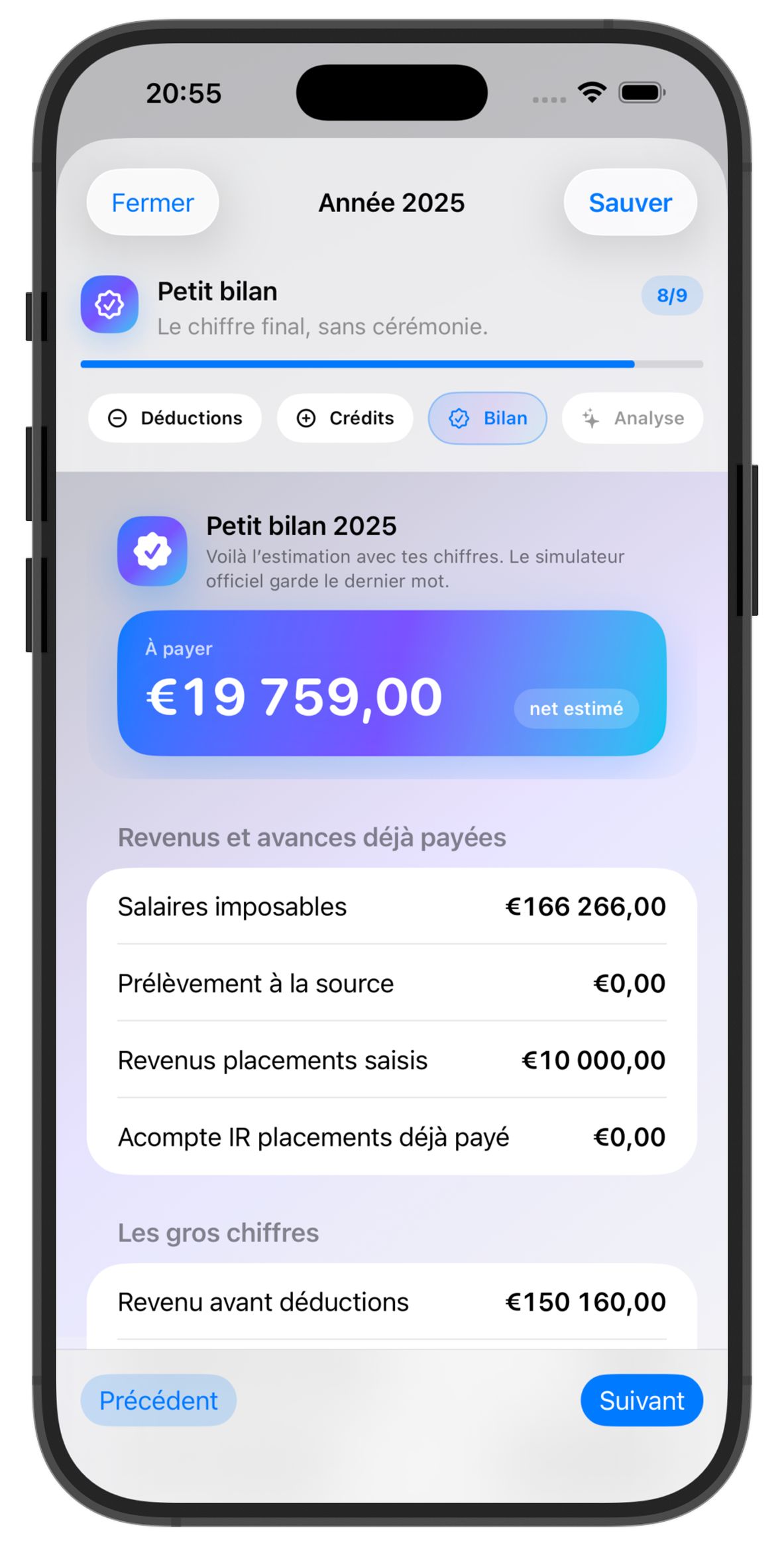 Configuration bilan dans TonImpôt