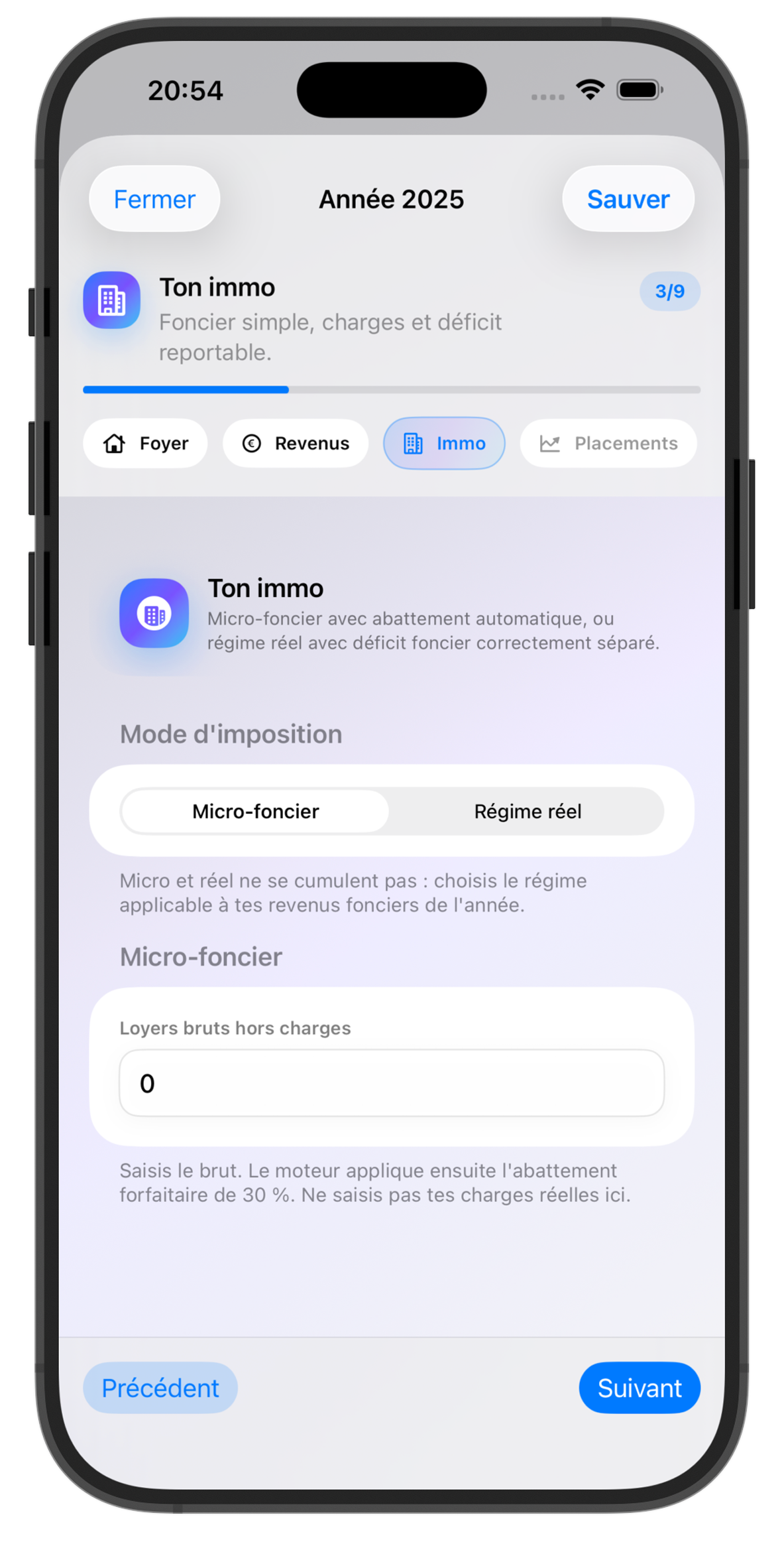 Configuration immobilière dans TonImpôt